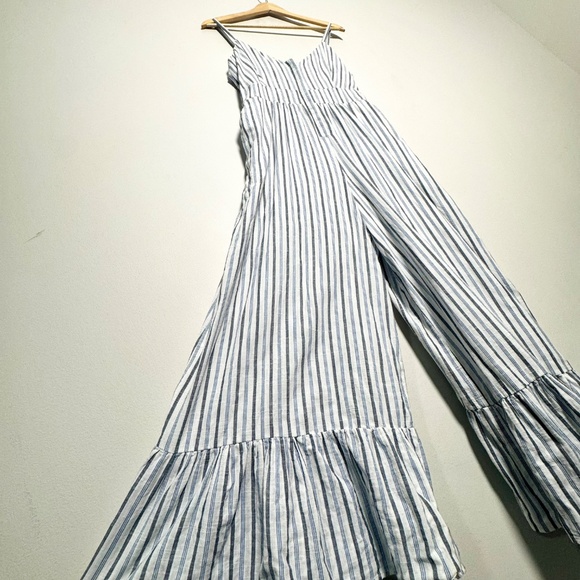LoveShackFancy Edeline Navy Blue Stripped Sleeveless Ruffled Hem Jumpsuit Sz 4 - Picture 8 of 12